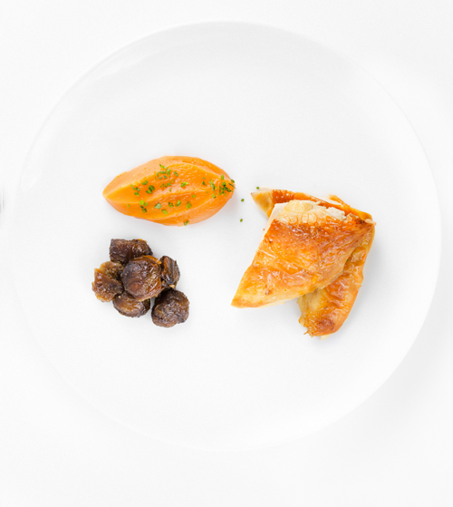 Ponthier - Brathähnchen mit Maronen, Süßkartoffelpüree mit frischen