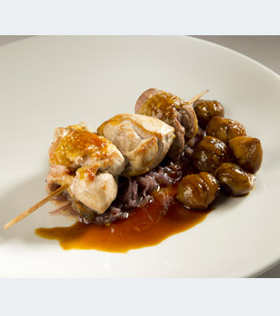 recette Ponthier Guinea fowl kebab with chestnuts, red onion chutney   