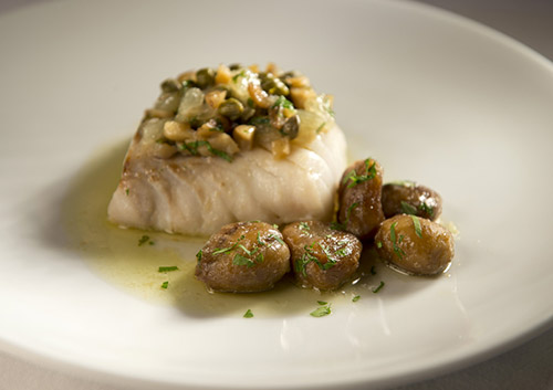 Ponthier - Kabeljau-rückenfilets an sauce grenobloise mit Maronen