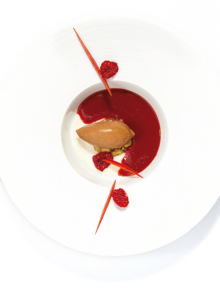Ponthier - Soupe glacée de framboise Willamette et poivron rouge, ganache