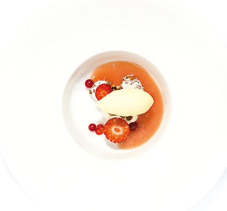 Ponthier - Soupe glacée de pêche blanche, sorbet acidulé au yuzu