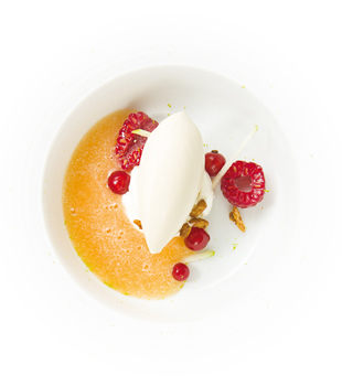 recette Ponthier Iced Quercy melon with rosemary, honey ice cream, raspberries Melon 100% Raspberry 