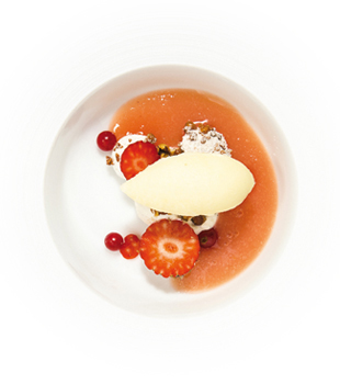 recette Ponthier White peach chilled soup, yuzu sorbet White peach Yuzu 100% (Crushed) 